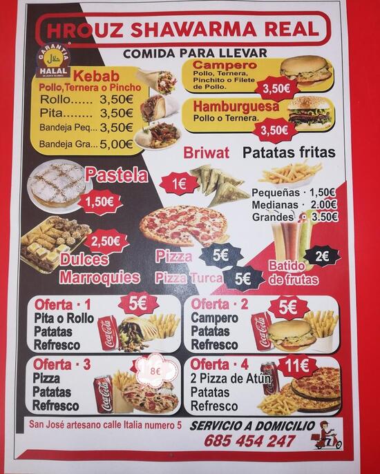 Menu at Shawarma Real restaurant, Algeciras