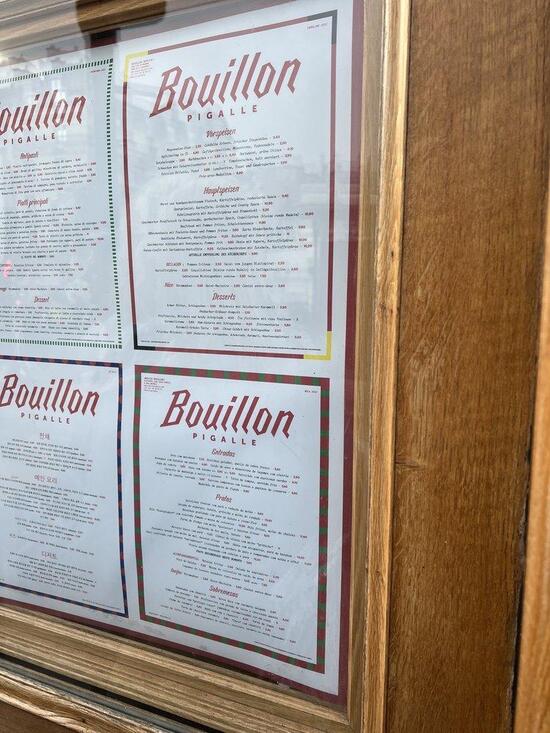 Menu at Bouillon Pigalle restaurant, Paris