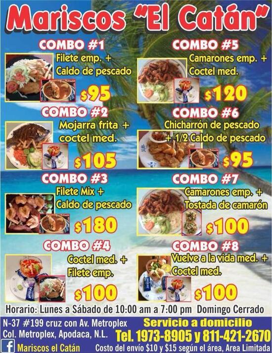 Menu at Mariscos el catán restaurant, Ciudad Apodaca