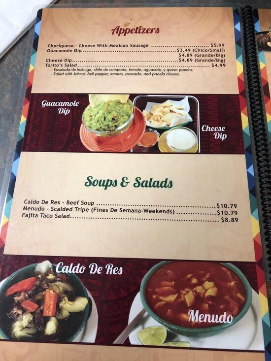 Menu at El Torito restaurant, Little Rock, 303 S Bowman Rd 310