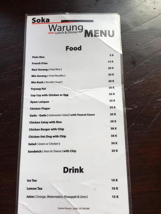 Menu At Soka Warung Restaurant Indonesia 8c8p 35x