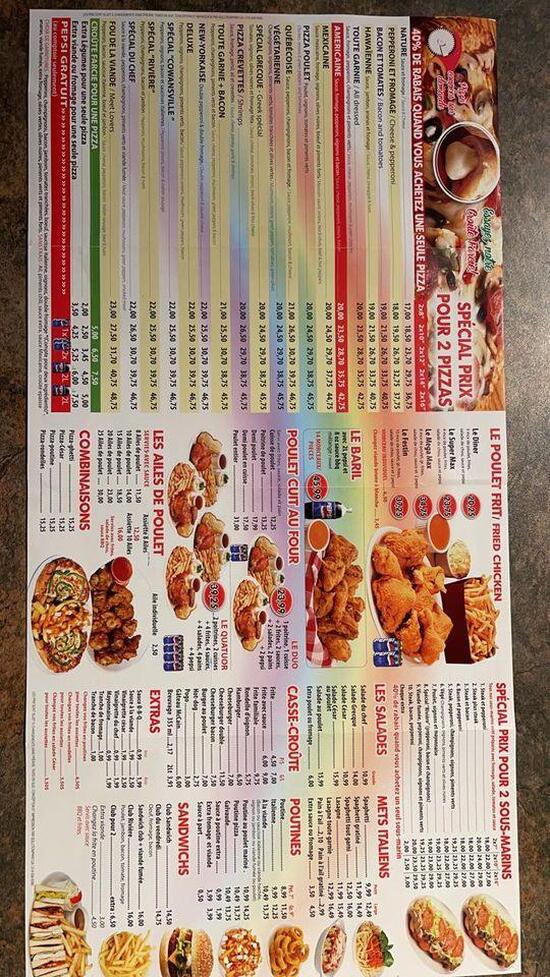 Menu at Rivière Pizza pizzeria, Cowansville