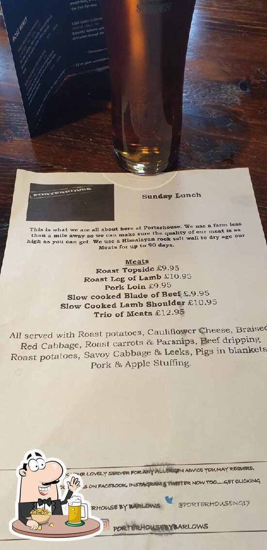 Menu at Porterhouse by Barlows, Kirkby in Ashfield