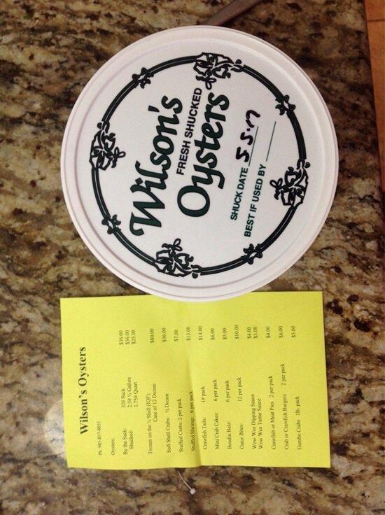 Menu at Wilsons Oysters, Houma