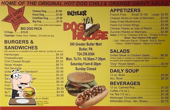 Menu at Butler Dog House restaurant, Butler, 300 Greater Butler Mart