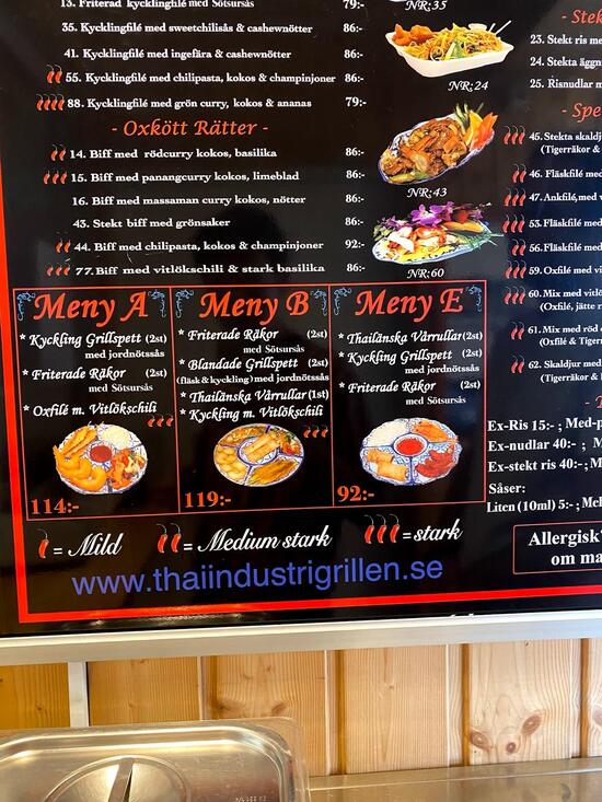Menu at Thai Mat Industrigrillen Vetlanda restaurant, Vetlanda