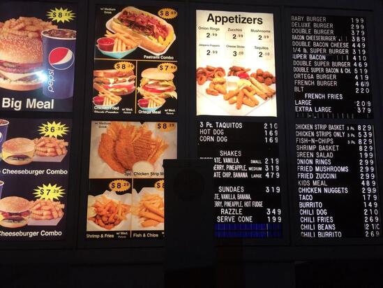 Menu at Super Burger Drive-in restaurant, Porterville, W Olive Ave