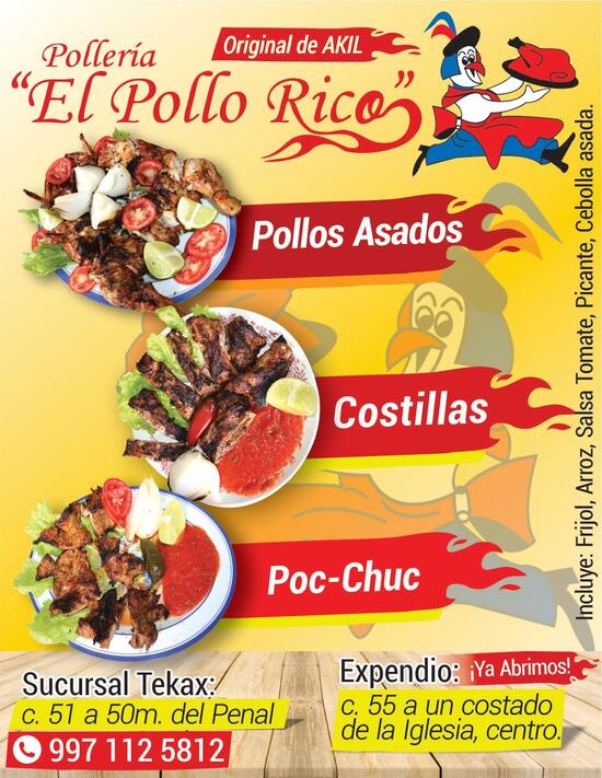 Menu at El Pollo Rico restaurant, Tekax de Álvaro Obregón, C. 55 #192B