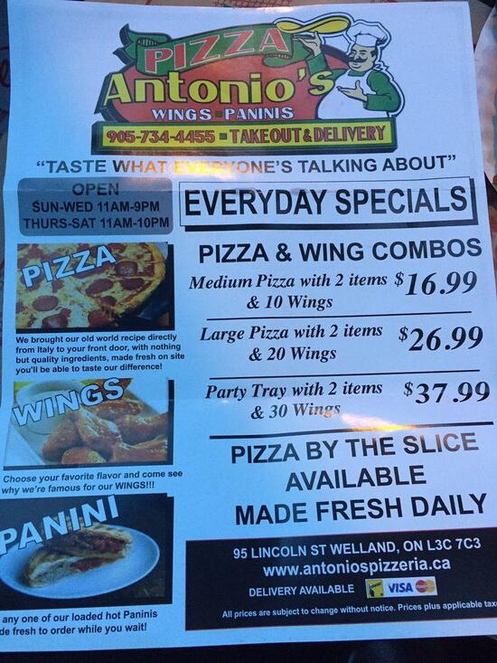 Menu at Antonios Pizzeria, Welland