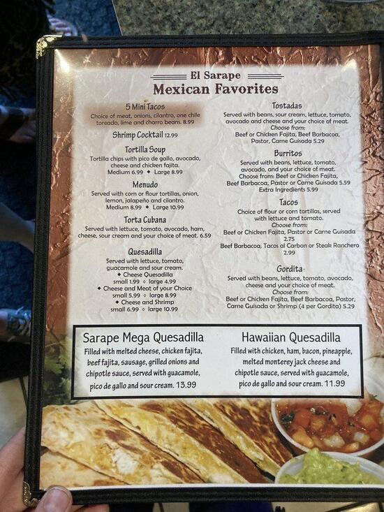 Menu at El Sarape restaurant, Little RiverAcademy