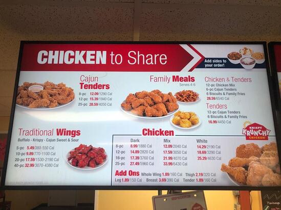 Menu at Krispy krunchy chicken restaurant, Grand Saline