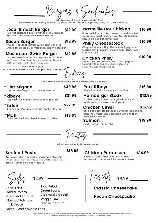 Menu at The Local Eatery restaurant, Sumrall