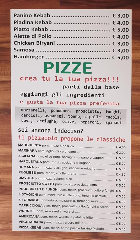 Menu da Pizzeria Aroma Pizza & Kebab, Brescia