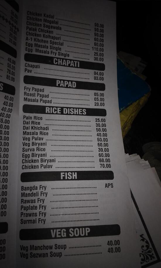 Menu at A-1 Kitchen, Mumbai