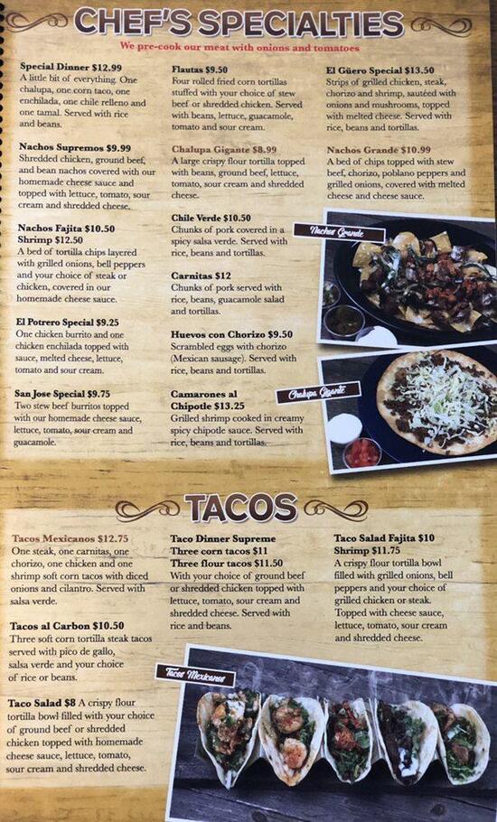 Menu at El Potrero Mexican Restaurant, Swartz Creek, Miller Rd