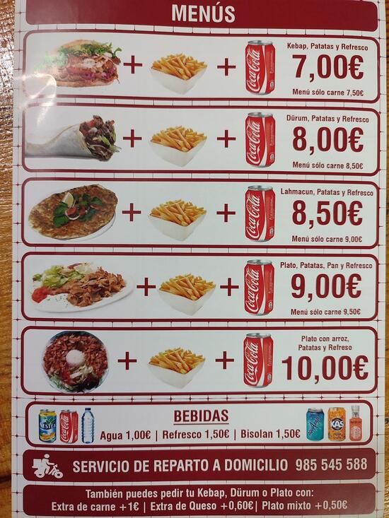 Carta Del Restaurante King Doner Kebab Kebab En Rivero Aviles C Rivero