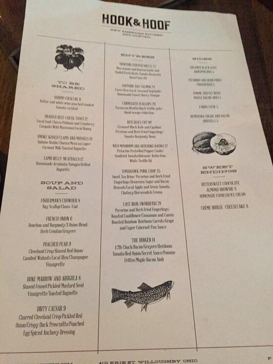 Menu at Hook & Hoof New American Kitchen and Cocktail pub & bar, Willoughby
