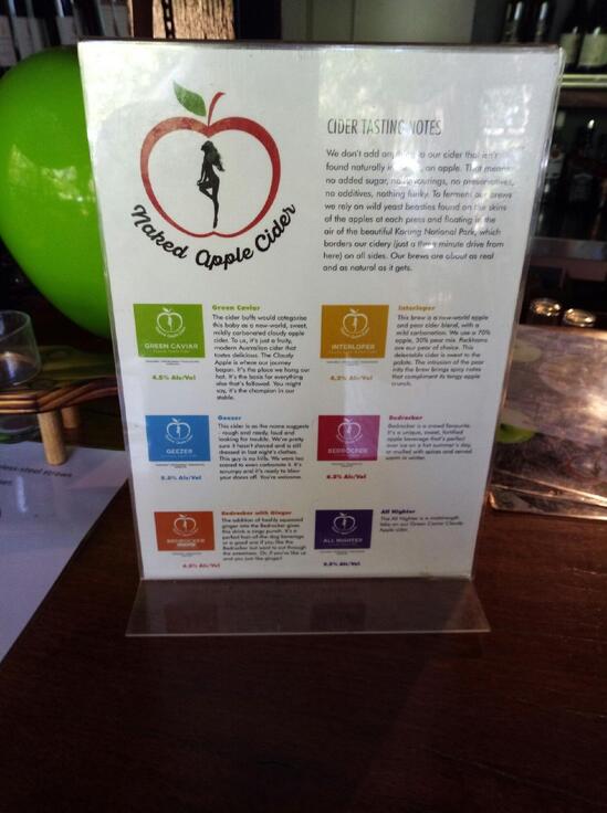 Menu at Naked Apple Cider House restaurant, Karragullen