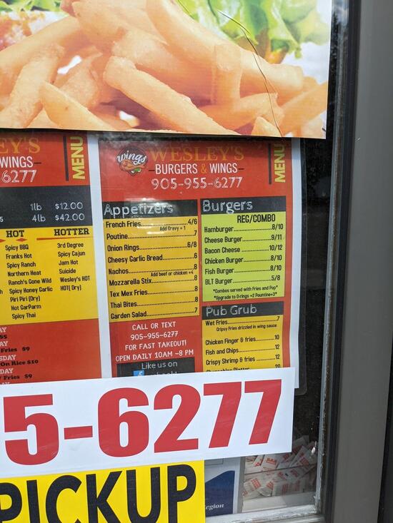 Menu at Wesley's Burgers and Wings restaurant, WhitchurchStouffville