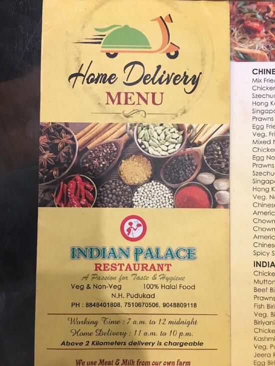 Menu at Indian Palace Restaurant, Nandikkara