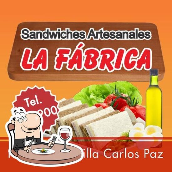Carta del restaurante La fábrica,sándwiches del miga, Villa Carlos Paz
