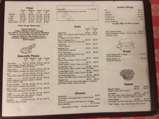 Menu at Nan & Pap's Pizzeria, Commercial Point