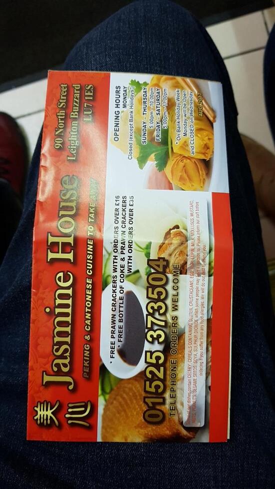 Menu at Jasmine House fast food, Leighton Buzzard