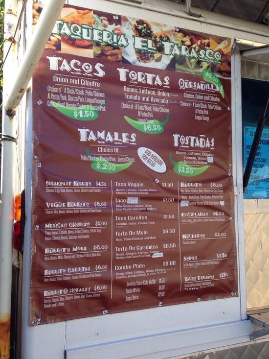 Menu at Taqueria El Tarasco restaurant, Portland