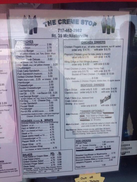 Menu at The Creme Stop restaurant, McAlisterville, PA35