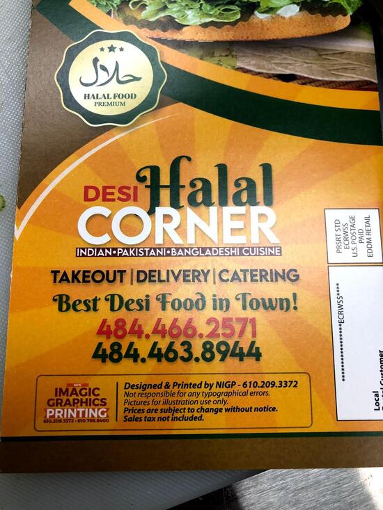 Menu at Desi halal corner restaurant, Upper Darby