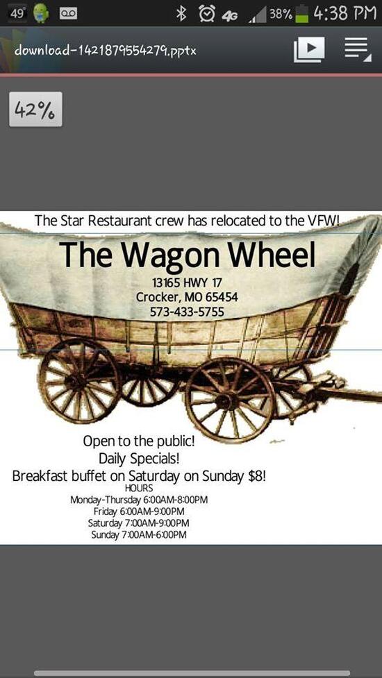 Menu at Wagon Wheel Restaurant Crocker, Crocker