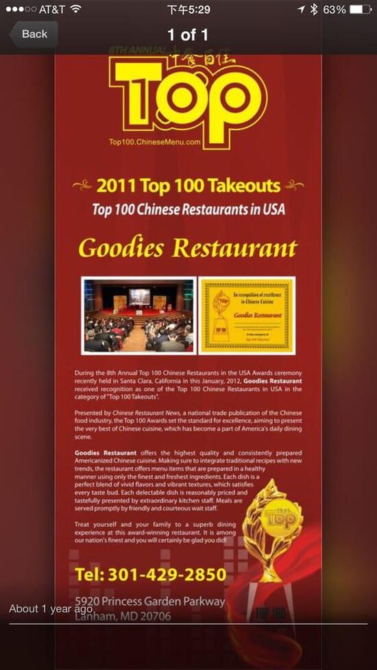 Carta de Goodies Restaurant & Carryout, Lanham
