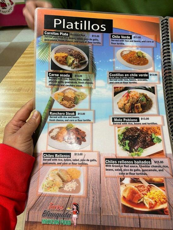 Menu at Tacos Blanquita restaurant, Layton