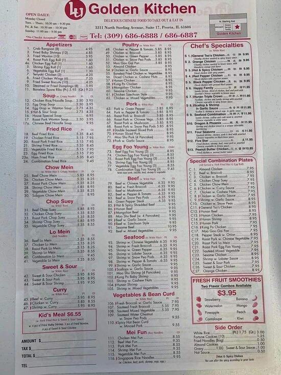 Menu at Golden Kitchen Restaurant, Peoria, N Sterling Ave