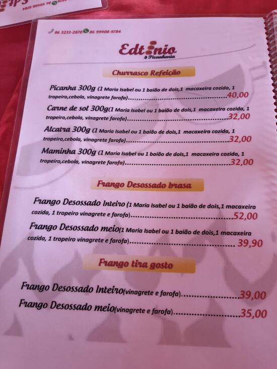 Menu Em Picanharia Edtonio Ladeira Do Uruguai Restaurante Teresina Av