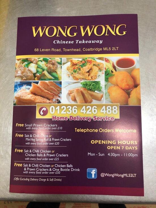 Menu At Wong Wong Restaurant Coatbridge