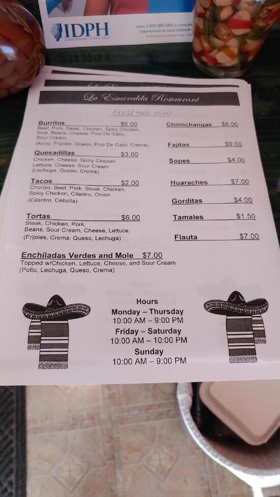 Menu At La Esmeralda Mexican Restaurant Polo