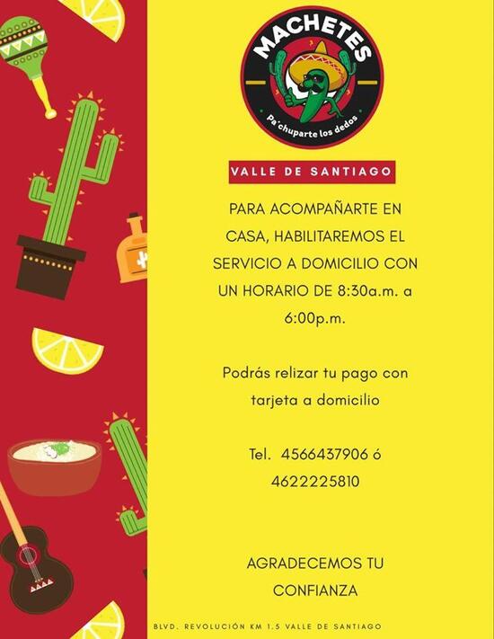 Carta del restaurante Los Machetes del Valle, Valle del Santiago