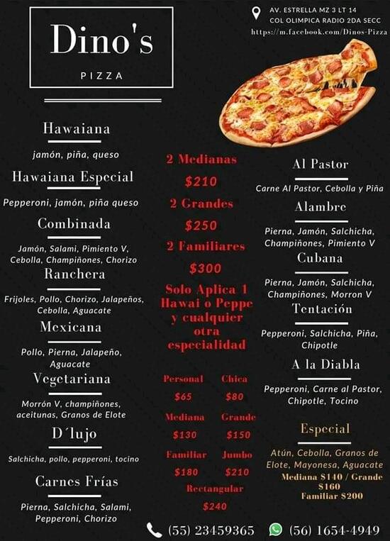 Menu at Dinos Pizza, Naucalpan