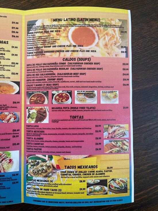 Menu at Pupuseria la unica and mexican restaurant, Radcliff
