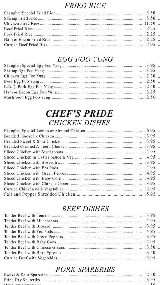 Menu at New Shanghai Golden Chopstick Restaurant, Lethbridge