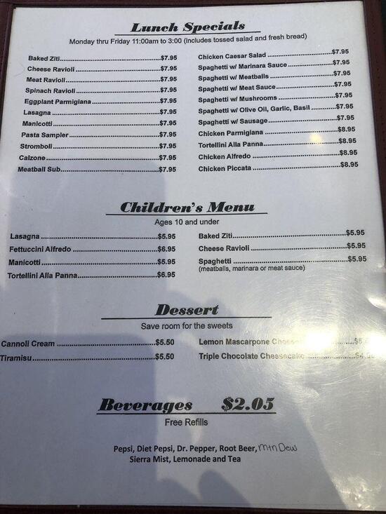 Menu at Venezia Italian Restaurant, Taylorville