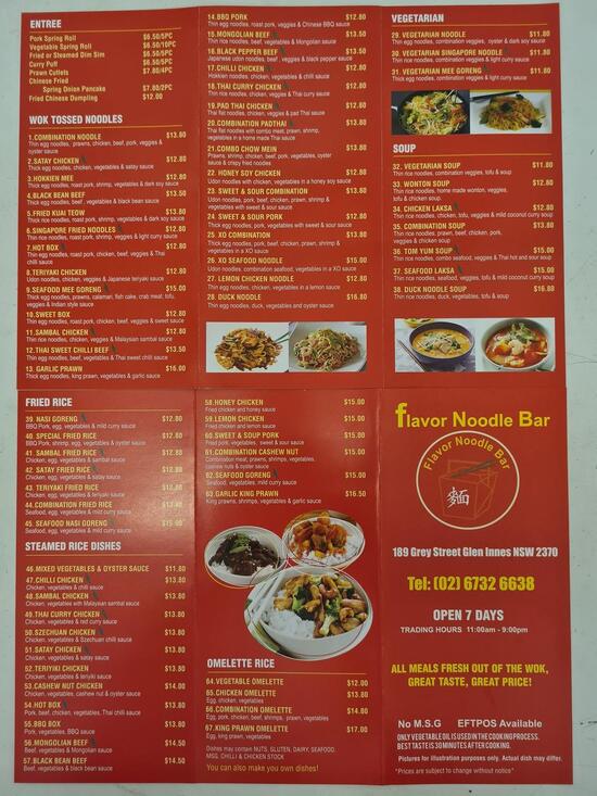 Menu at Flavour Noodle Bar, Glen Innes