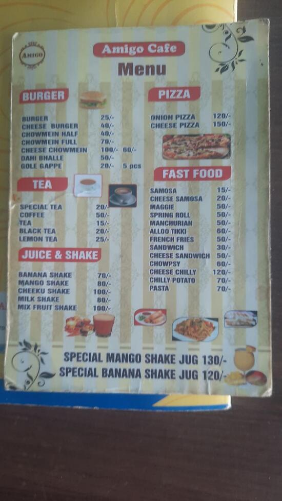 Menu at Amigo cafe and restaurant, Karnal