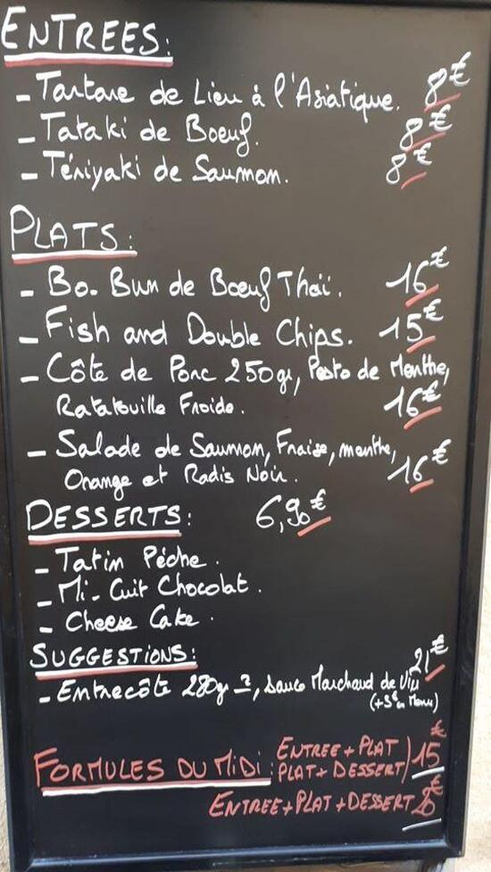 Menu at Atelier St Roch restaurant, Montpellier