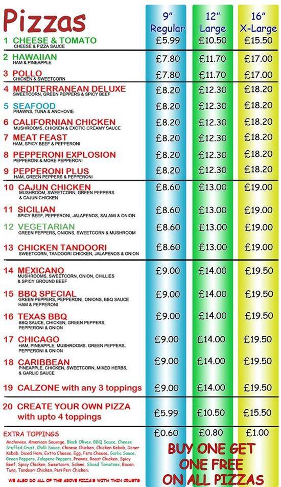 Pasta Pizza in Rugby Restaurant menu and reviews