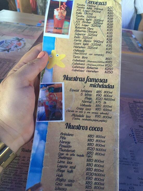 Menu at Cocos locos restaurant Zapopan Avenida López Mateos Sur