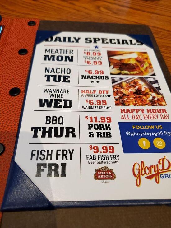 Glory Days Grill in Riverview - Restaurant menu and reviews