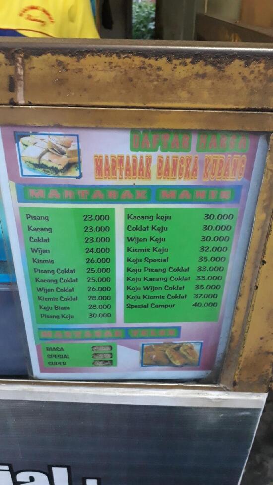 Menu At Martabak Bangka Kubang Cafe South Sumedang