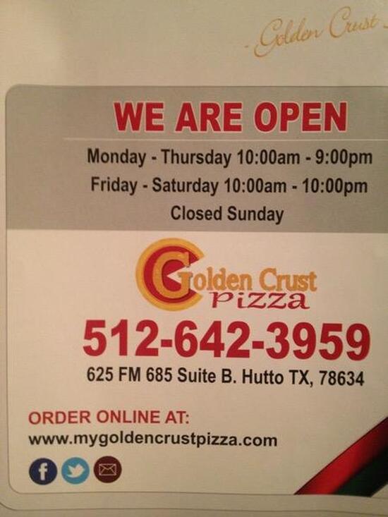 Menu at Golden Crust Pizza pizzeria, Hutto, 652 FM 685 Ste. B